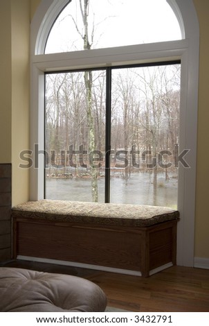 view of storm flood property from inside contemporary house living room