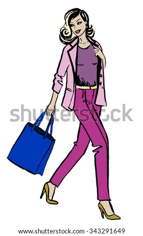 Happy smiling woman with shopping bag isolated on white