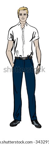 Fashion illustration of man. Hand drawn ink sketch isolated on white. Clip art