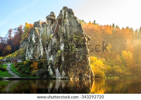The Externsteine in the Teutoburg Forest,Germany,North Rhine-Westphalia Royalty-Free Stock Photo #343292720