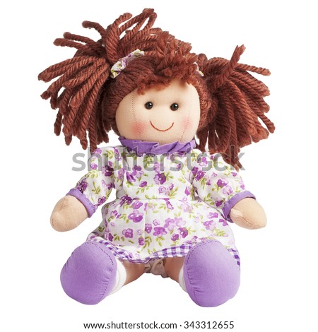 Smiling Sit Cute rag doll isolated  Royalty-Free Stock Photo #343312655