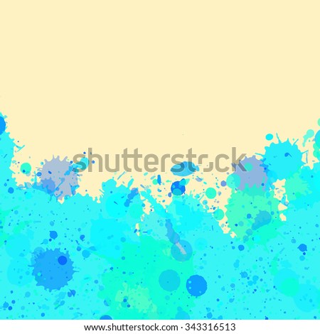 Vibrant bright blue watercolor artistic splashes frame with room for text, square format.