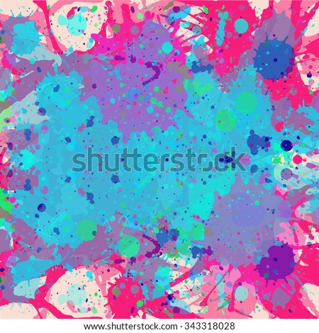 Vibrant bright watercolor paint artistic multicolor blue and pink splashes background.