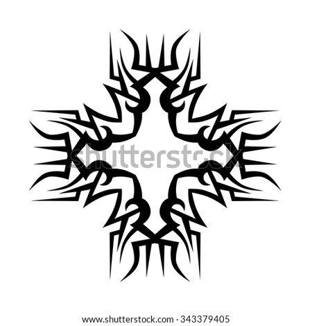 Tattoo tribal vector design sketch. Single cross pattern. Simple logo. Designer isolated abstract element for arm, leg, shoulder men and women on white background.