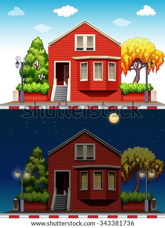 Single house at daytime and nighttime illustration