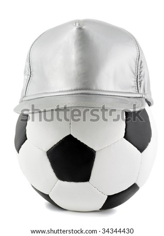 soccer ball and baseball cap isolated on the white background