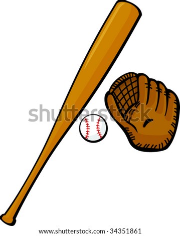 baseball bat, glove and ball