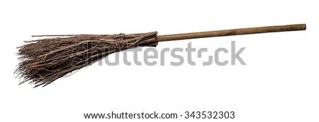 Old wicked witches broomstick isolated on white background. Royalty-Free Stock Photo #343532303