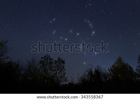 Constellation of Orion in real night sky, The Hunter
Real starry night sky Royalty-Free Stock Photo #343558367