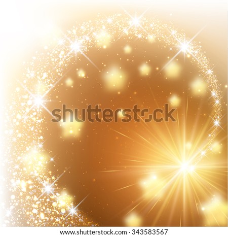 Golden sparkling background with stars. Vector illustration.