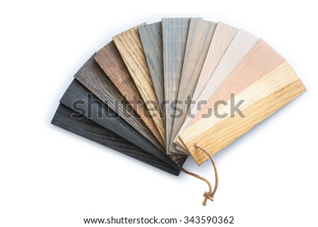 Close up piece of wood color guide for sample isolated on white background