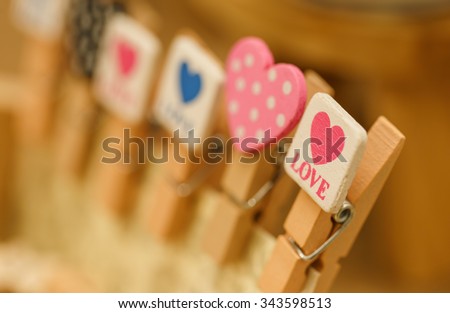 wood clip in love word close up