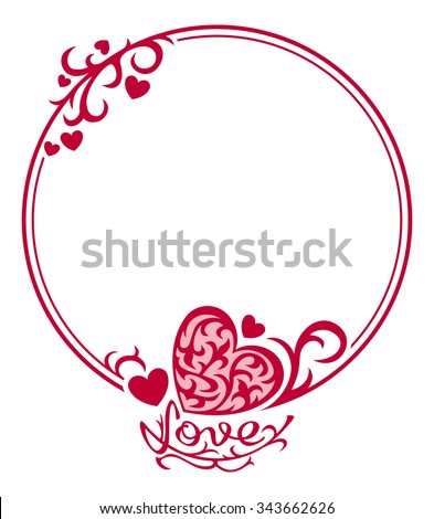 Round  silhouette frame with hearts and artistic drawn text