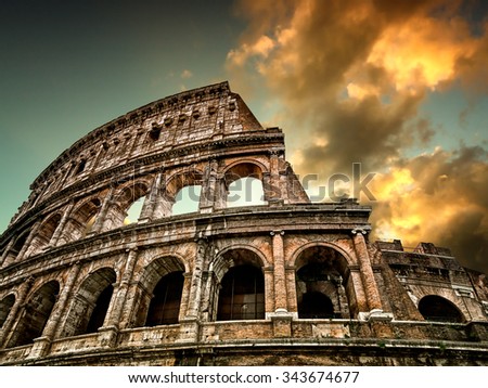 Colosseum in Rome with sky in the background Royalty-Free Stock Photo #343674677