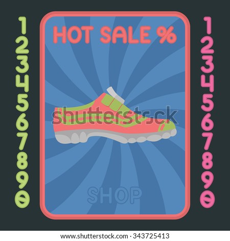Sport shoe flat design colorful icon. Vector hot sale label.