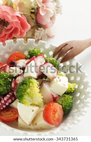boiled octopus and mozzarella cheese salad
