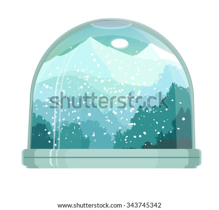 Snow globe with mountain landscape. Vector illustration