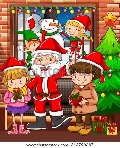 Christmas theme with Santa and children illustration