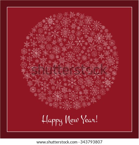 Christmas ball of snowflakes vector illustration greeting card. Happy New Year Greeting Card. Doodle ethnic stylized design.