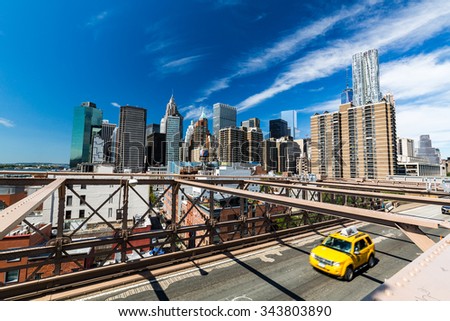 ?View to the Downtown Skyline of New York in summer 2015.