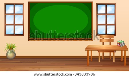 Classroom with blackboard at center illustration