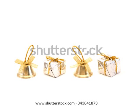 Bells and gift boxes on white background