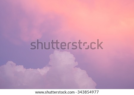 Background of Sky with Purple and Blue colors merge together like sweet cotton candy color with the shape of the cloud in foreground (Soft Focus)