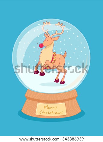 Christmas glass ball with snow and deer.