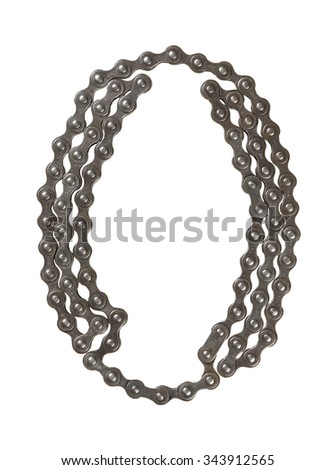 Bicycle chain letter O on white background. Bicycle alphabet. 