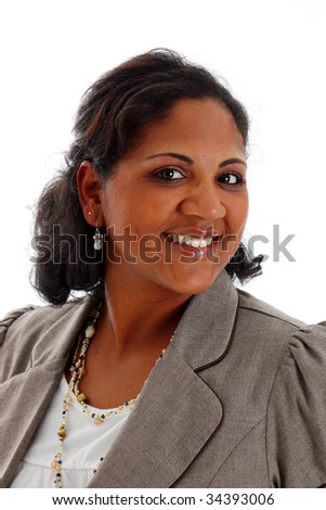 Portrait of a minority woman on white background