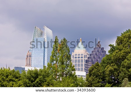 panoramic view of modern highrise office building in Midtown Atlanta. Georgia, USA