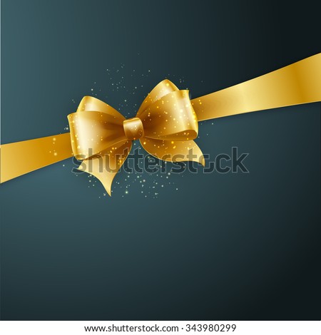 Christmas Background. Vector Design. Gold bow in  gray background. Christmas gift, valentines day, birthday  wrapping element