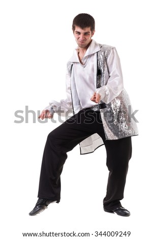 Young and stylish modern ballet dancer, isolated on white background. Full body.