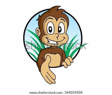 monkey kid handshake logo icon vector character illustration