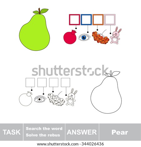Vector game. Search the word. Find hidden word Pear