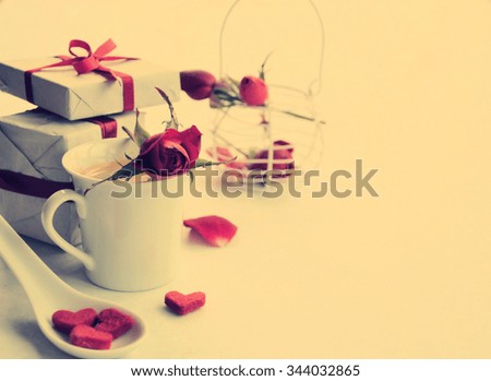 coffee , roses, and hearts romantic background for congratulation ,vintage