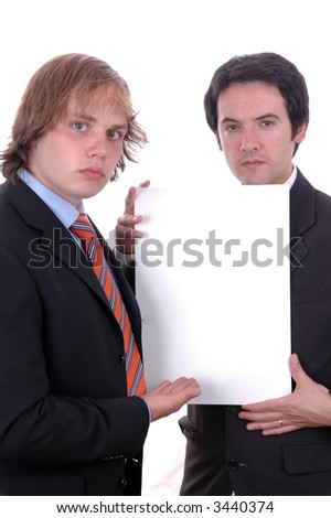 two businessman with white board
