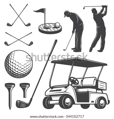 Set of vintage golf elements. Monochrome style Royalty-Free Stock Photo #344102717