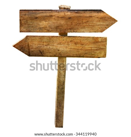 Two blank arrows crossroad wooden directional signs isolated      