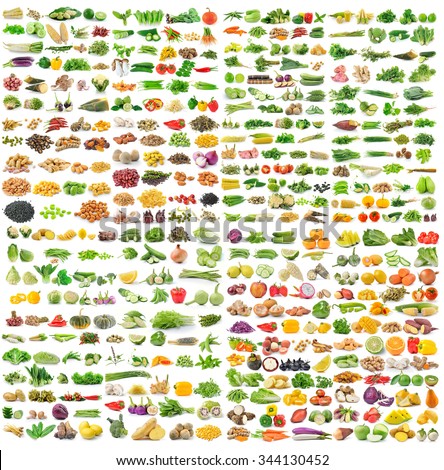 set of grains and vegetable on white background Royalty-Free Stock Photo #344130452