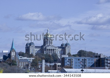 Downtown Des Moines, Iowa, with capitol building