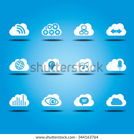 Vector clouds icons set with upload and download theme for your design