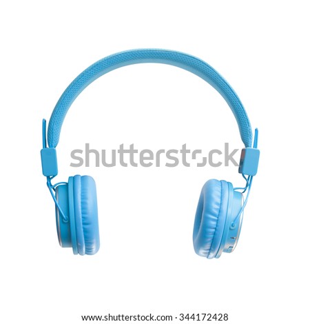 Blue headphones on white background Royalty-Free Stock Photo #344172428