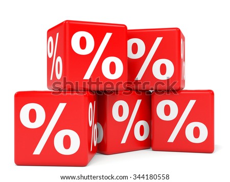 Red discount cubes. 3D illustration.