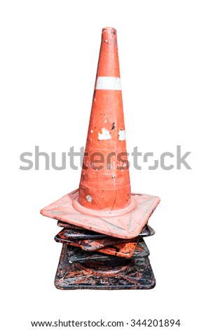  stack of old and dirty traffic cone isolated