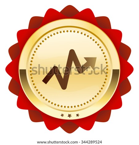 Growth seal or icon with arrow symbol. Glossy golden seal or button red color.