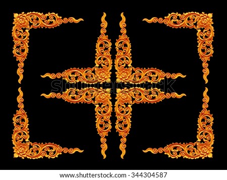 Pattern of wood frame carve flower on black background