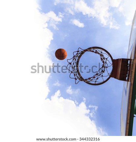 Bottom view of Basketball field goal with the sky in background