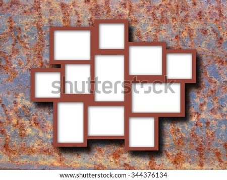 Multiple red frames on rusty metal background