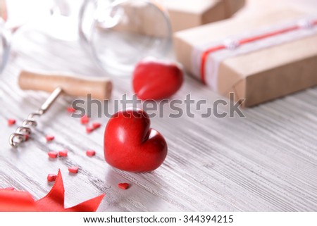 Decorative setting on St. Valentine's occasion, close-up